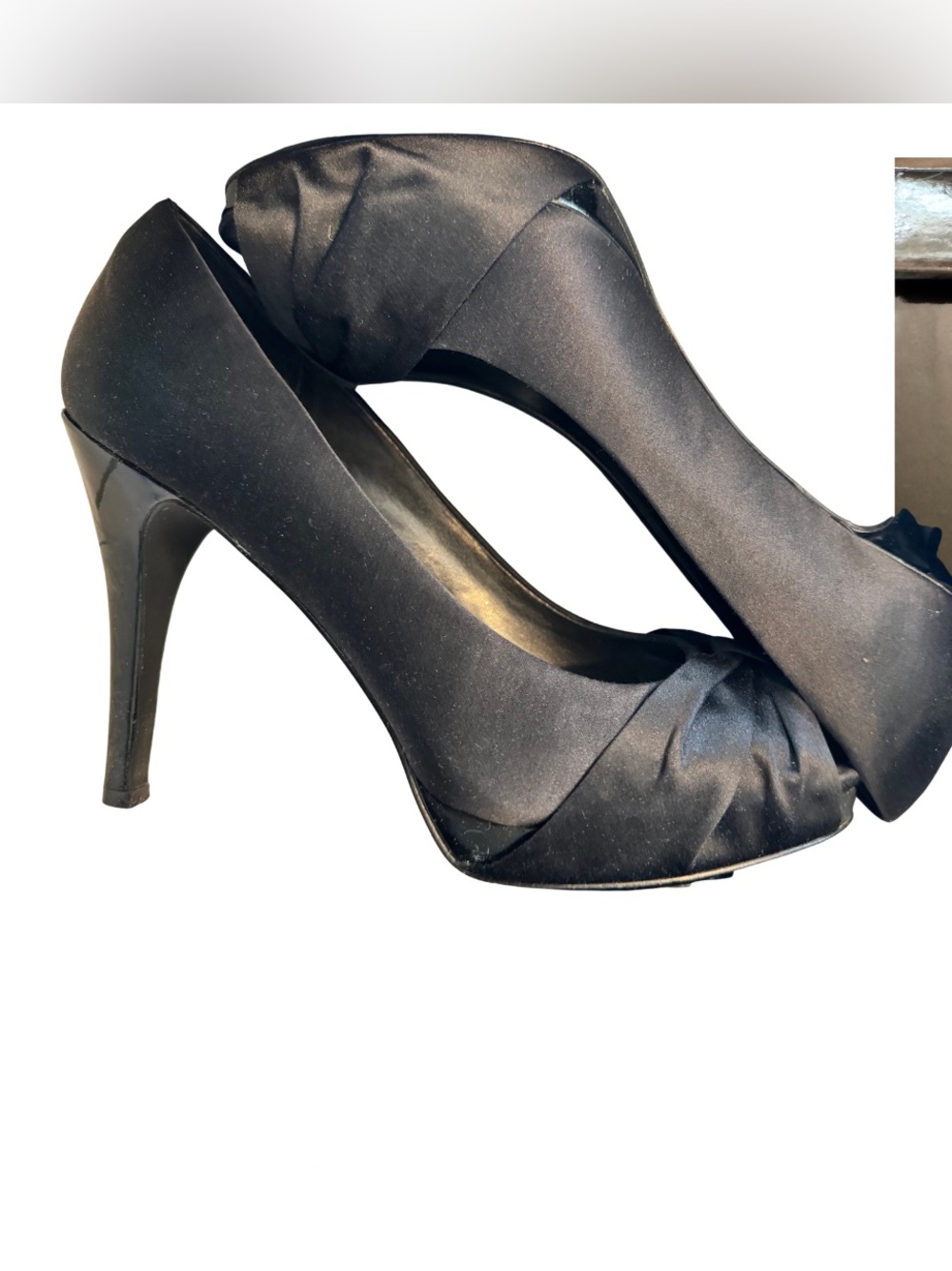 White House Black Market Black Satin Knotted Peep-Toe Pumps